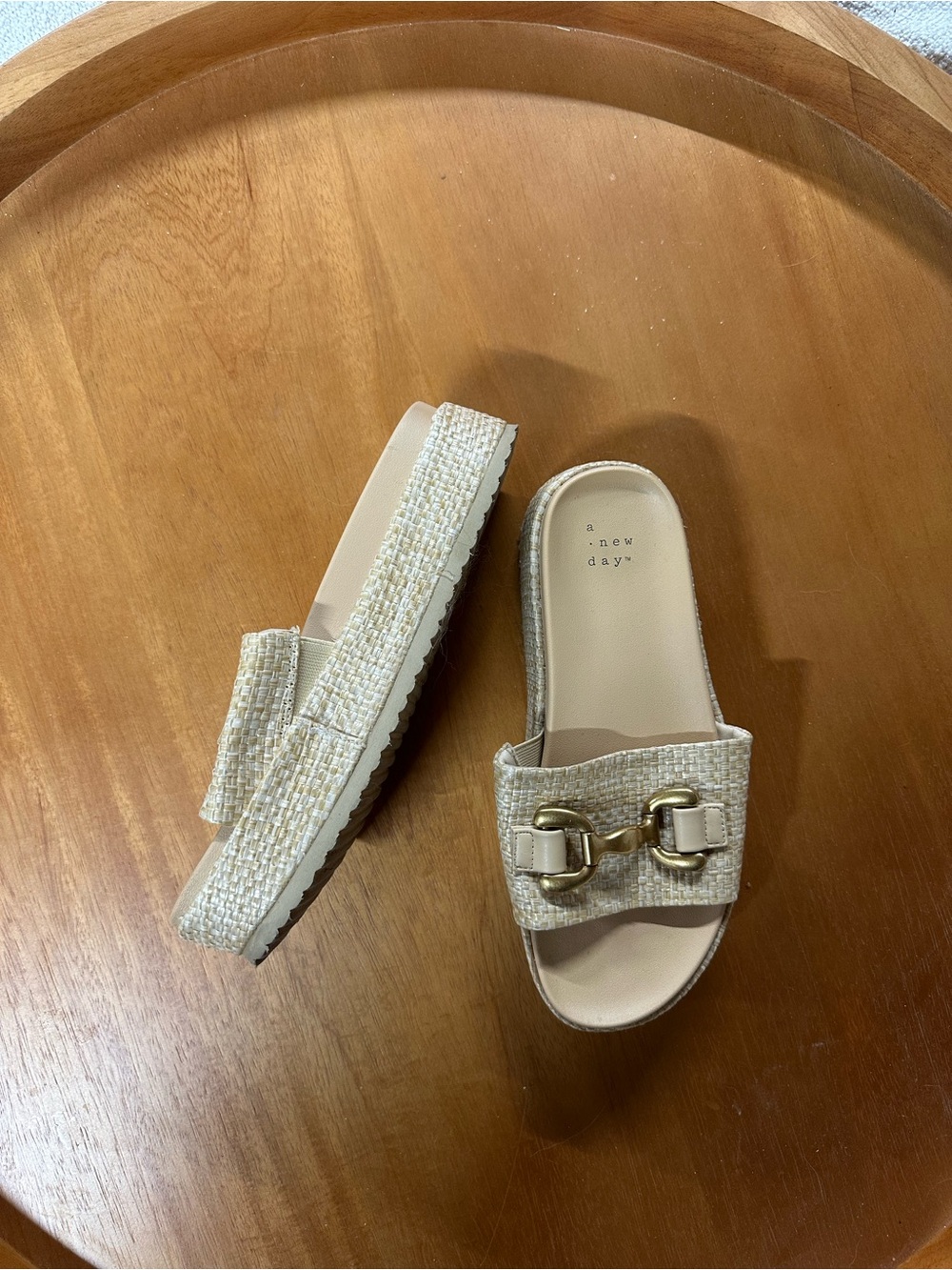 a new day Cream Tweed Slide Sandals with Gold Chain Accent - Picture 2 of 2